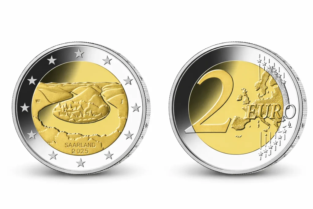 2-Euro-Gedenkmünze Saarland 2025 mit Vorder- und Rückseite.