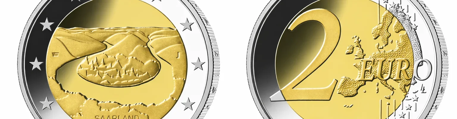 2-Euro-Gedenkmünze Saarland 2025 mit Vorder- und Rückseite.