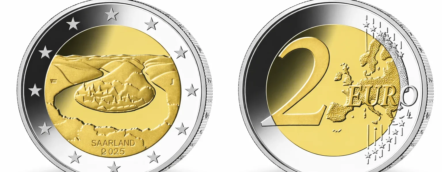 2-Euro-Gedenkmünze Saarland 2025 mit Vorder- und Rückseite.